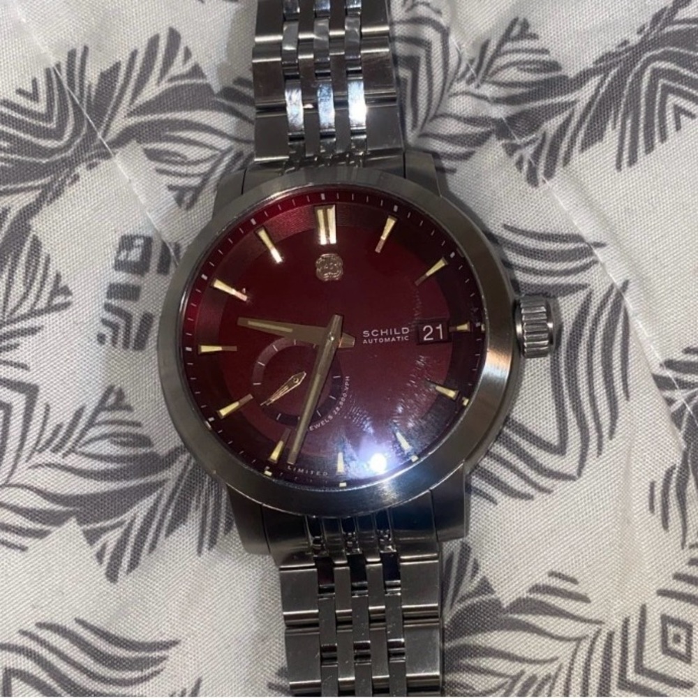 Silver and Red Automatic Watch